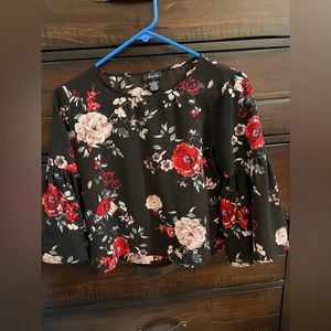 Black Floral Crop Blouse